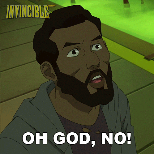 a cartoon of a man with a beard and the words oh god no
