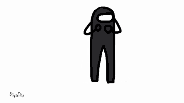 a black and white drawing of a cartoon character with arms and legs .