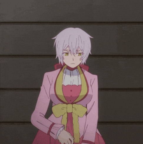a girl with white hair is wearing a pink and yellow outfit