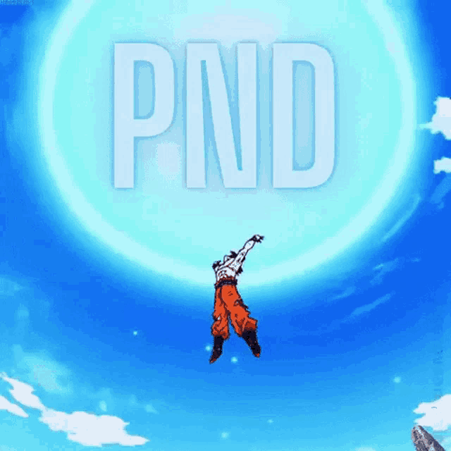 a cartoon character is flying through the air with the words pnd behind him