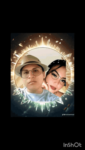 a picture of a man and a woman in a circle with the words inshot on the bottom
