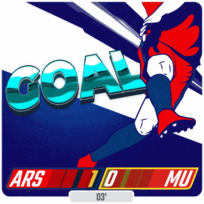 a soccer player is kicking the ball and the score is ars 1-0 mu