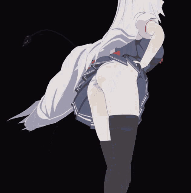 a drawing of a girl with white hair and black thigh highs