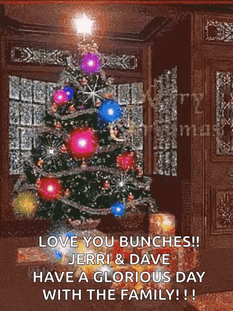 a picture of a christmas tree with a message that says love you bunches jerry and dave have a glorious day with the family