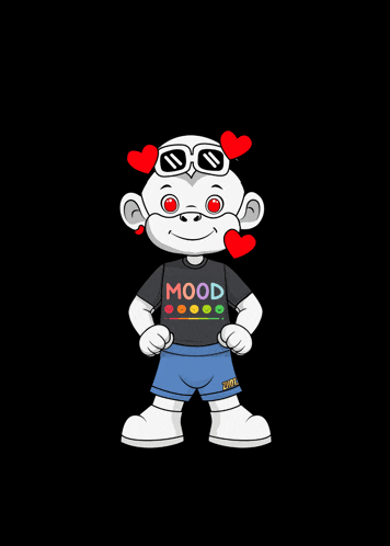 a cartoon character wearing sunglasses and a mood shirt