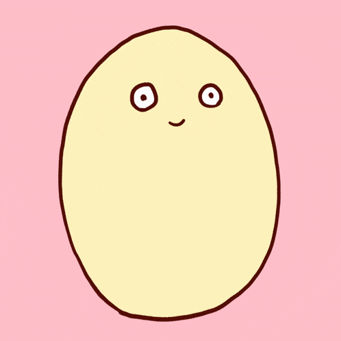 a cartoon drawing of a yellow egg with hearts around it on a pink background