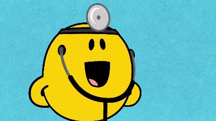 a cartoon character is wearing a stethoscope on his head and a headset .