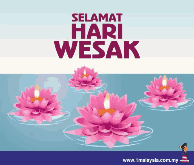 a poster for selamat hari wesak with pink flowers