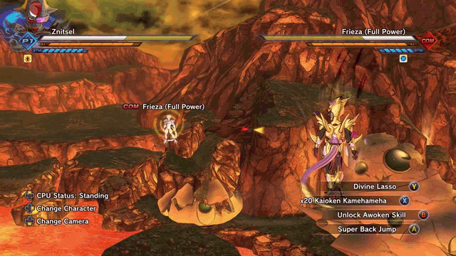 a screenshot of a video game shows frieza and zinisel fighting each other