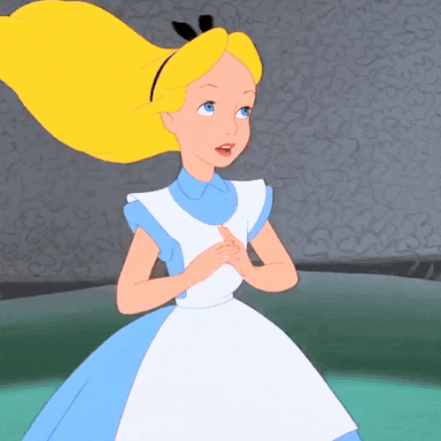 alice from alice in wonderland is wearing a blue dress