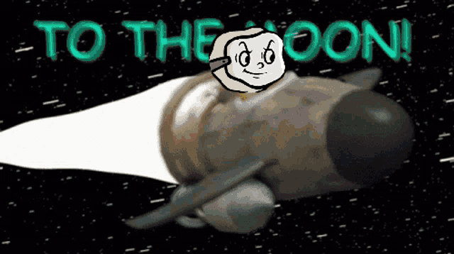 a picture of a rocket that says to the moon on it