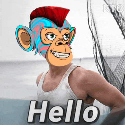 a man with a colorful monkey mask on his face says hello