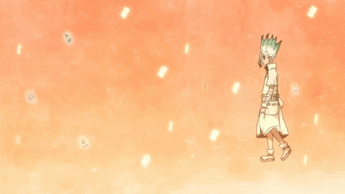 a cartoon character is walking on a pink background