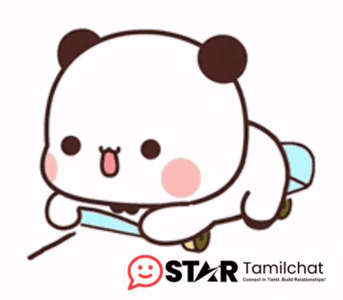 a cartoon bear is riding a skateboard with a star tamilchat logo