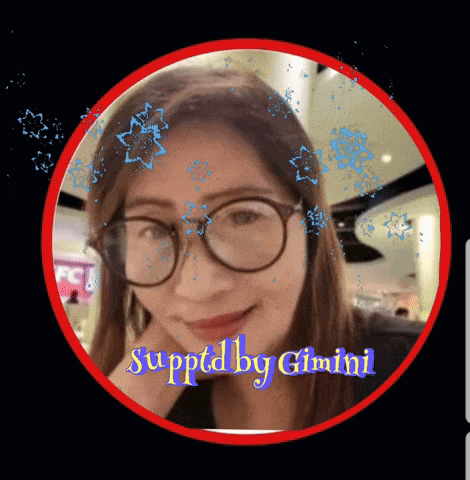 a woman wearing glasses is surrounded by snowflakes and the words supptd by giminil