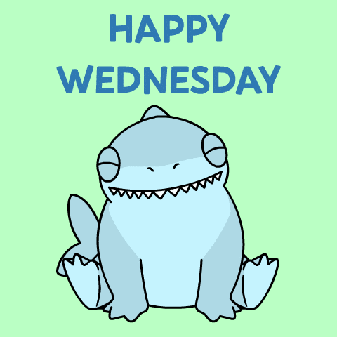 a happy wednesday message with a cartoon shark