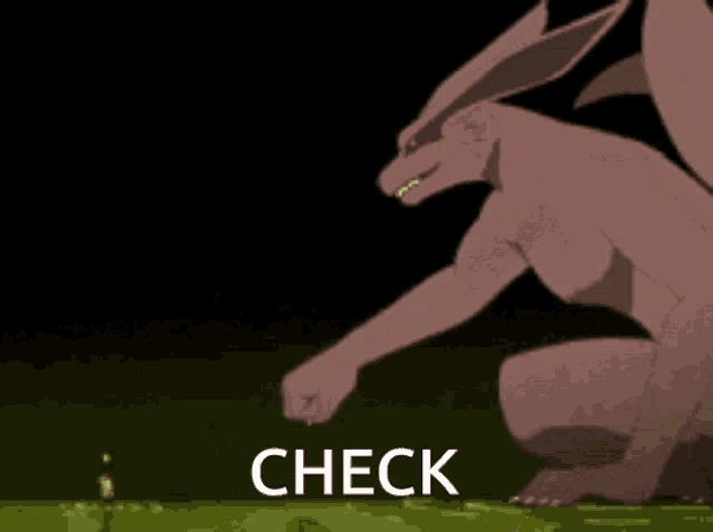 a cartoon character is being punched by a giant fist that says check