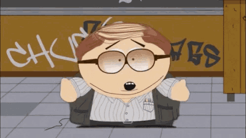 a cartoon character with glasses is standing in front of a wall that has graffiti on it that says chun