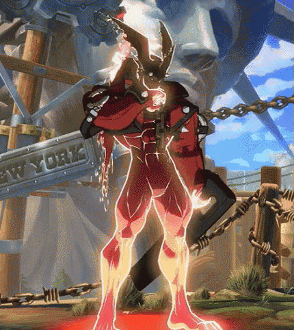 a video game character is standing in front of a new york sign