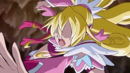 a close up of a cartoon character with long blonde hair and a pink bow in her hair .