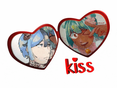 a couple of heart shaped frames with the word kiss on the bottom
