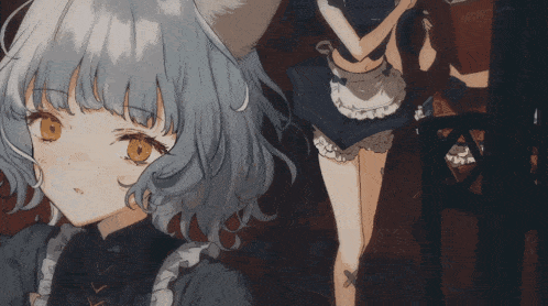 a drawing of a girl with a cat ear and a maid outfit