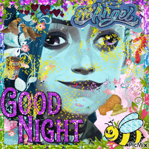 a colorful collage with the words good night