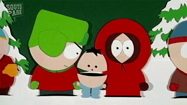 a group of south park characters are standing together