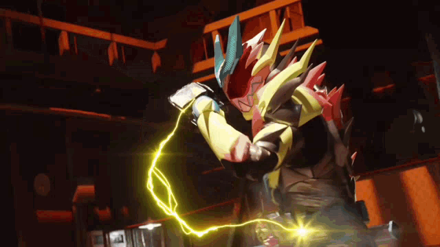 a cartoon character with a yellow lightning bolt coming out of his hand