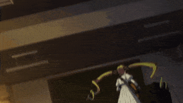 a girl in a white dress is playing a pink guitar in front of an amplifier