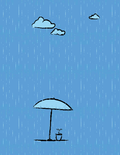 a drawing of a yellow umbrella and a plant in the rain