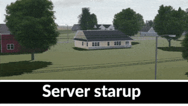 a picture of a house and trees with the words server starup below it