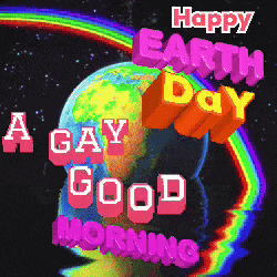 a happy earth day greeting card with a rainbow in the background