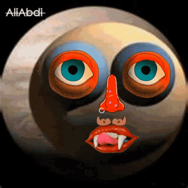 a cartoon drawing of a face with a tongue sticking out and the name aliabdi on the bottom