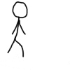 a stick figure is standing on a white background and looking up .