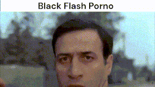 a close up of a man 's face with the words black flash porno on the top