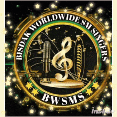 a logo for bisdak worldwide sm singers with a treble clef and a microphone