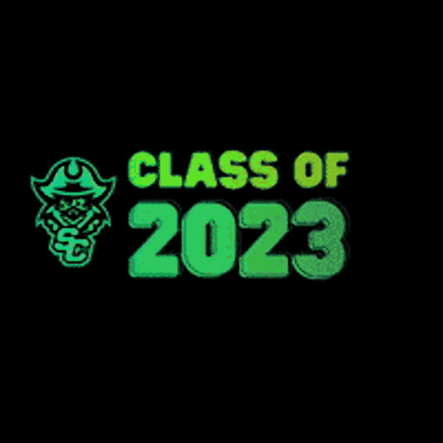 a glow in the dark logo for class of 2023 with a pirate on it