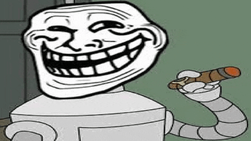 a cartoon troll is holding a cigar in his hand and smiling .