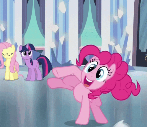 pinkie pie from my little pony is dancing in a room