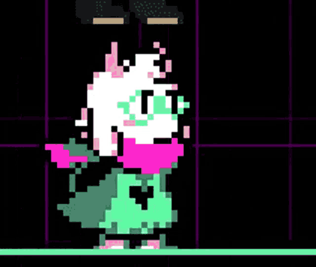 a pixel art of a white rabbit and a green cat