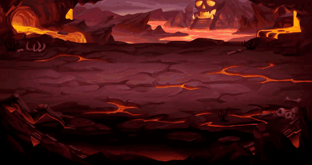 a cartoon drawing of a cave with lava flowing through it