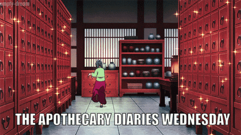 the apothecary diaries wednesday is written at the top of a picture