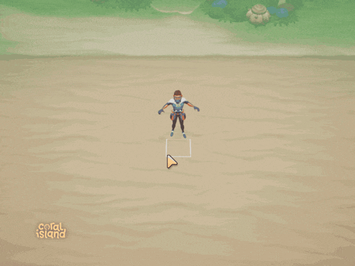 a video game called coral island shows a person standing in the sand
