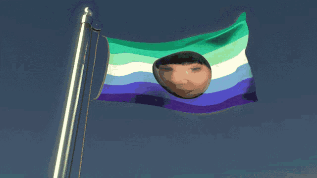 a flag with a person 's face in the middle of it