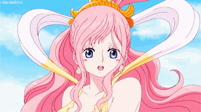a drawing of a girl with pink hair and a crown on her head