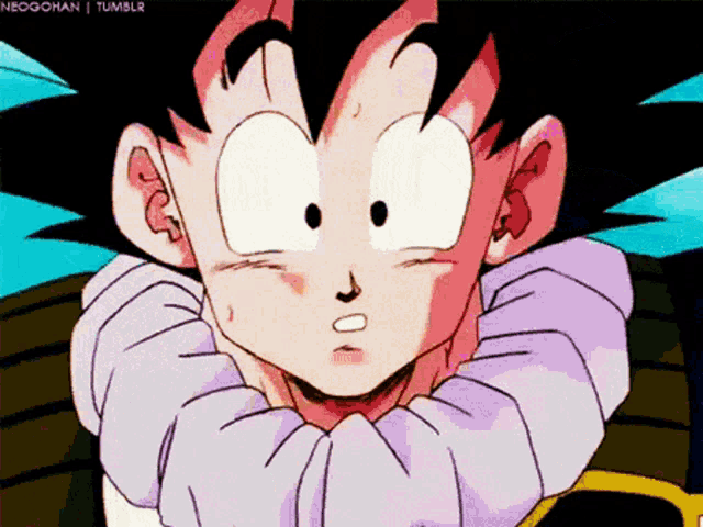 a close up of a cartoon character with the words neogohan tumblr on the bottom right