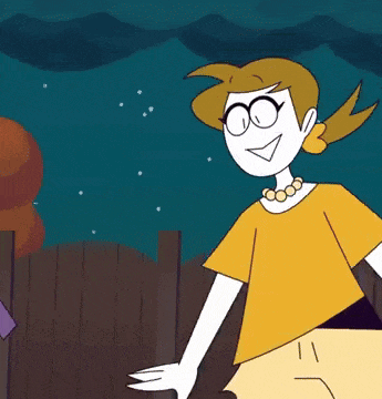 a cartoon girl wearing a yellow shirt and a necklace