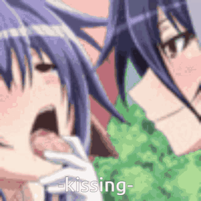 a man and a woman are kissing in a blurry anime picture .