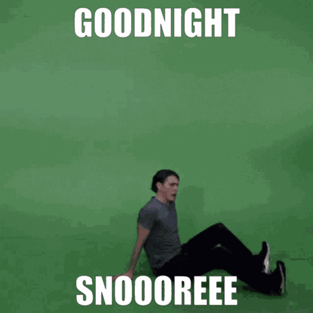 a man in a purple shirt is saying goodnight snoooreee